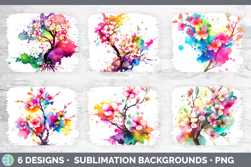 rainbow-cherry-blossom-flowers-distressed-background-sublimation-bac