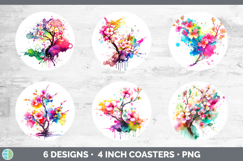 rainbow-cherry-blossom-flowers-round-coaster-sublimation-coaster-des