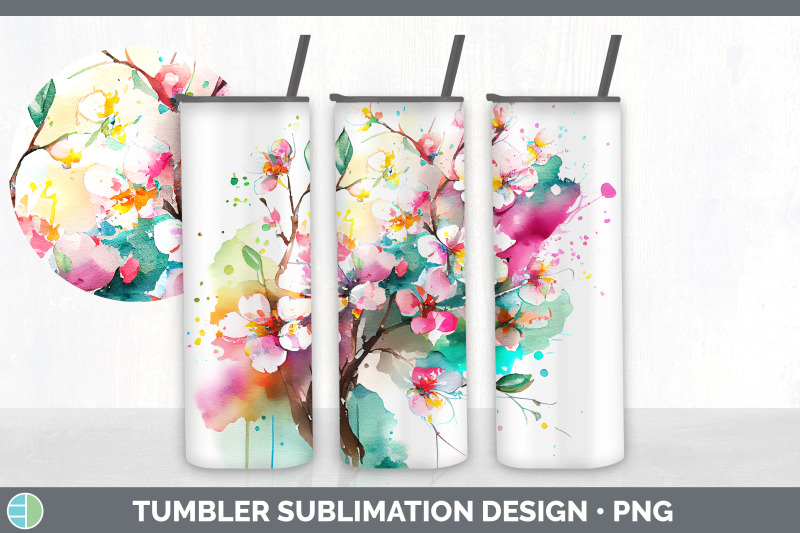 rainbow-cherry-blossom-flowers-tumbler-sublimation-20-oz-skinny-tumb