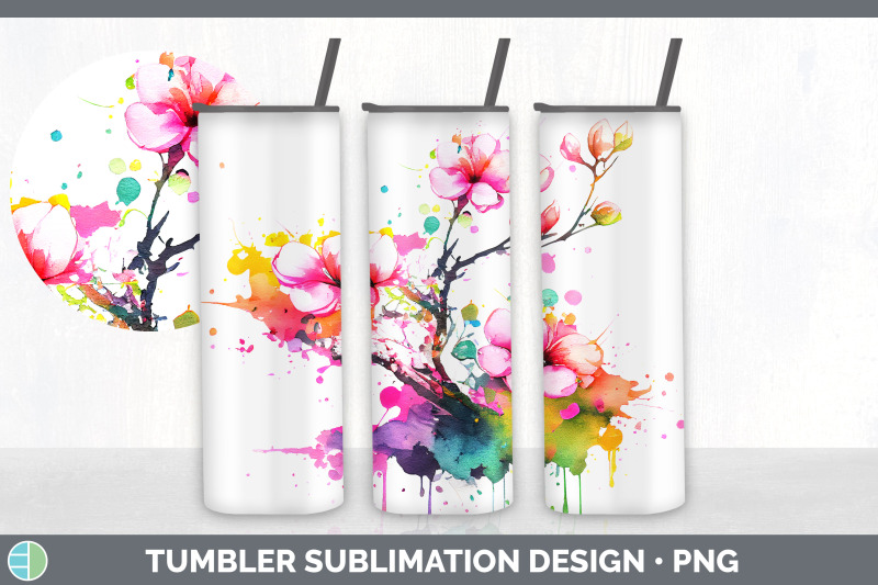 rainbow-cherry-blossom-flowers-tumbler-sublimation-20-oz-skinny-tumb