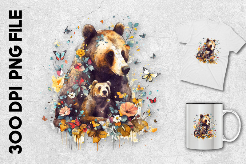 mama-bear-and-her-cub-with-butterflies