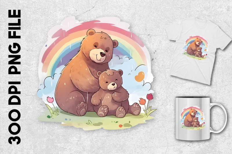 mama-bear-with-her-cub-and-rainbow