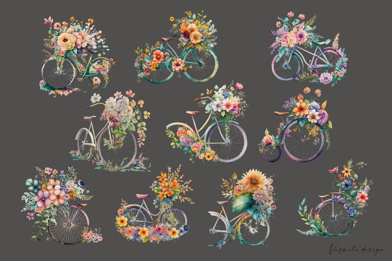 floral-watercolor-bicycle-clipart