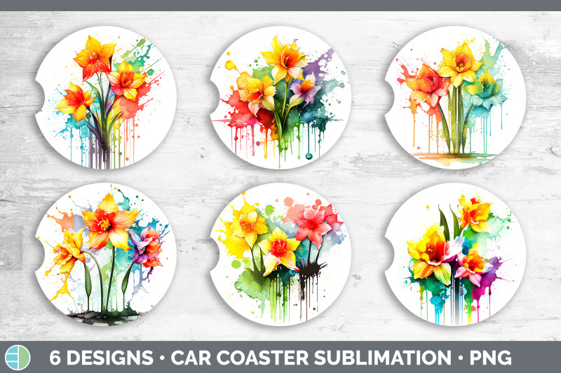 rainbow-daffodil-flowers-car-coaster-sublimation-coaster-designs-bun