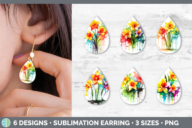 rainbow-daffodil-flowers-teardrop-earrings-sublimation-earrings-desi