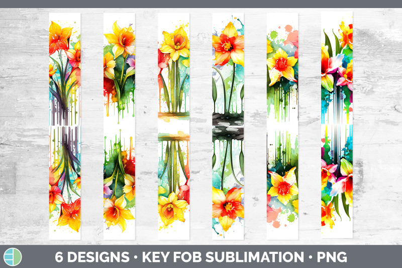 rainbow-daffodil-flowers-key-fob-sublimation-wristlet-designs-bundle