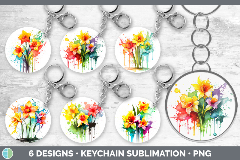 rainbow-daffodil-flowers-keychain-sublimation-keyring-designs-bundle