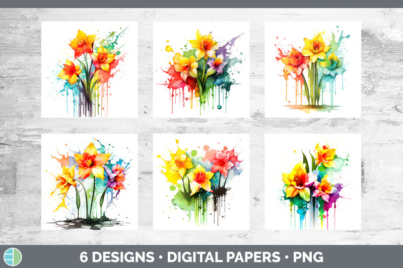 rainbow-daffodil-flowers-paper-backgrounds-digital-scrapbook-papers