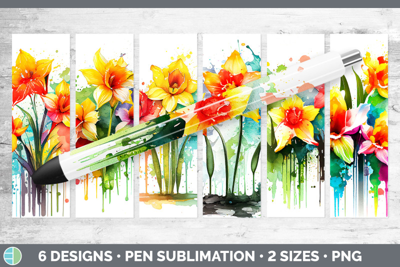 rainbow-daffodil-flowers-pen-wrap-sublimation-epoxy-pen-designs-bund