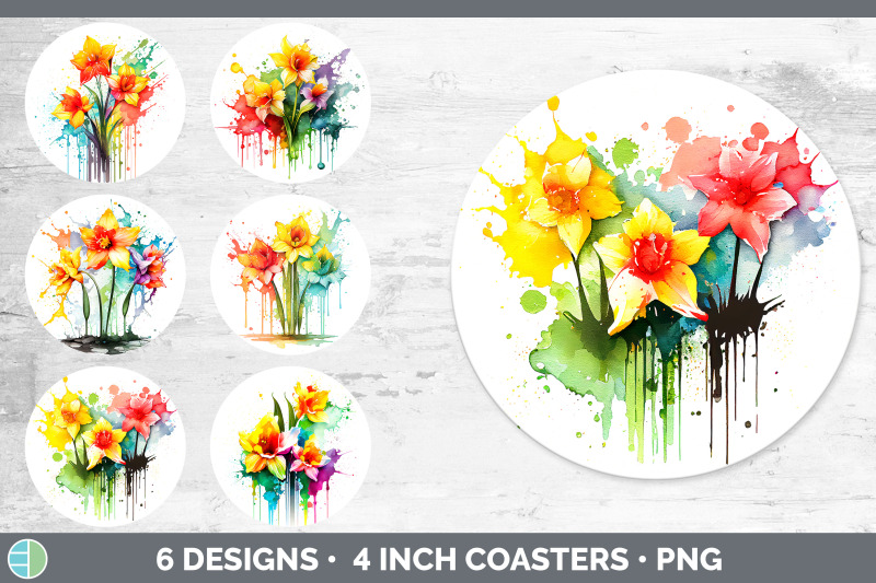 rainbow-daffodil-flowers-round-coaster-sublimation-coaster-designs-b