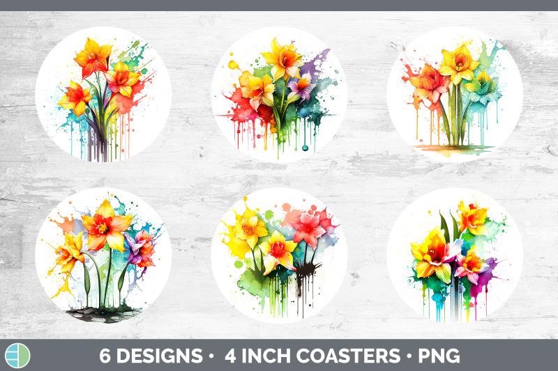 rainbow-daffodil-flowers-round-coaster-sublimation-coaster-designs-b