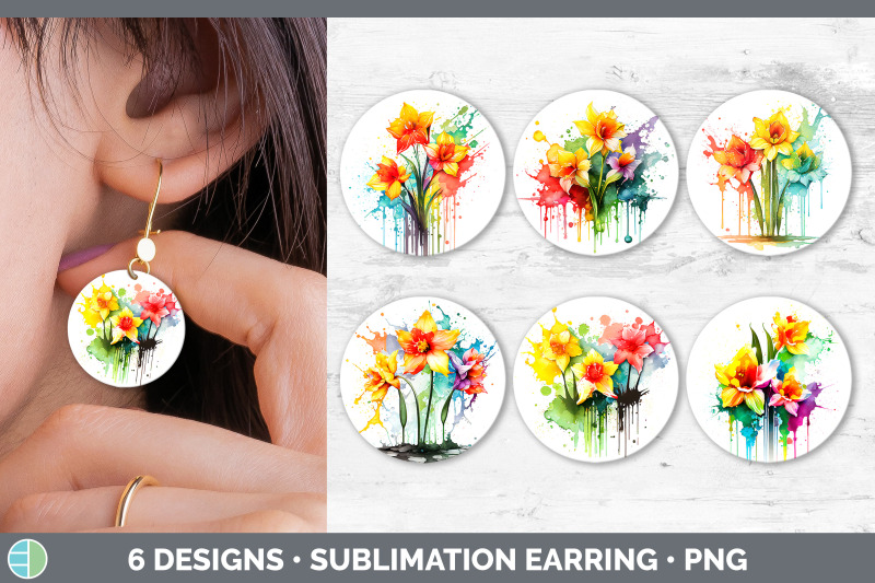 rainbow-daffodil-flowers-round-earrings-sublimation-earrings-designs