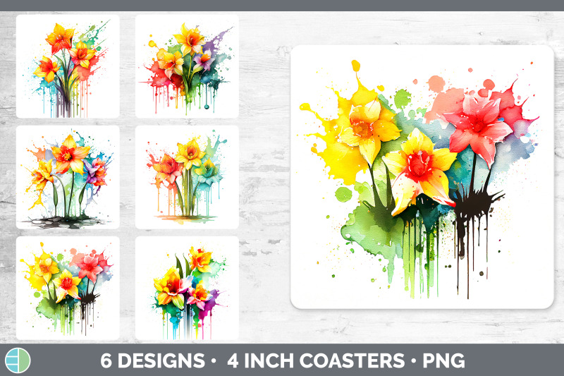 rainbow-daffodil-flowers-square-coaster-sublimation-coaster-designs