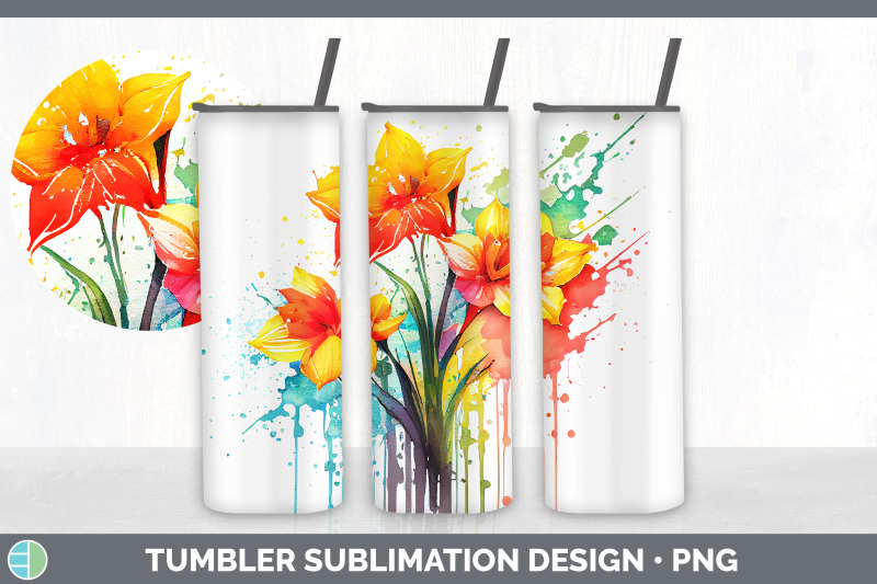 rainbow-daffodil-flowers-tumbler-sublimation-20-oz-skinny-tumbler-de