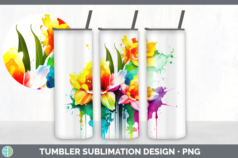 rainbow-daffodil-flowers-tumbler-sublimation-20-oz-skinny-tumbler-de