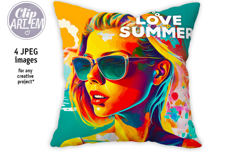 summer-girl-pop-art-colorful-4-images-set-digital-print-wall-art