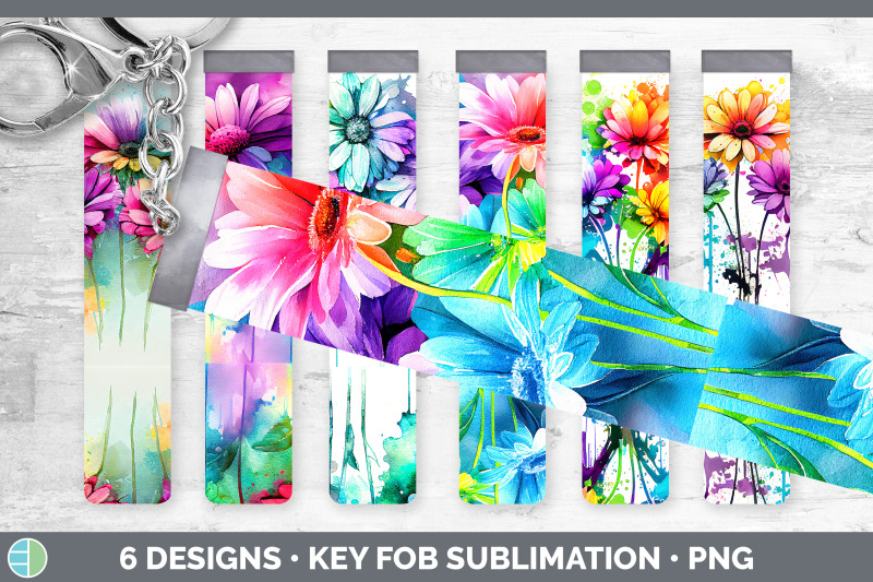 rainbow-daisy-flowers-key-fob-sublimation-wristlet-designs-bundle