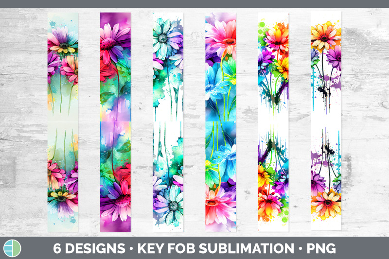 rainbow-daisy-flowers-key-fob-sublimation-wristlet-designs-bundle