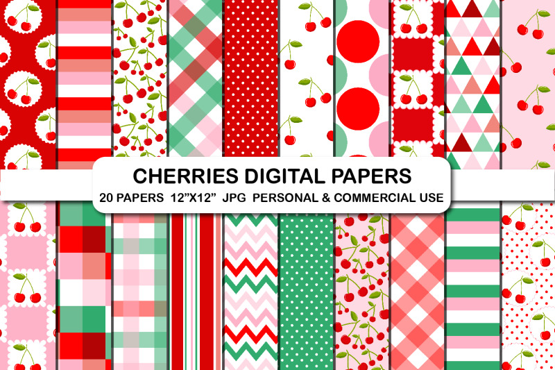 red-cherries-digital-background-papers-cherry-pattern-paper