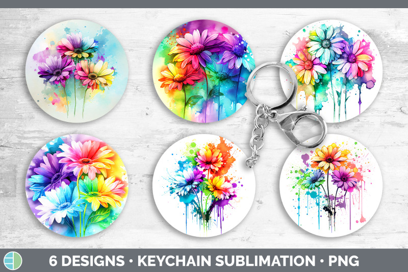 rainbow-daisy-flowers-keychain-sublimation-keyring-designs-bundle