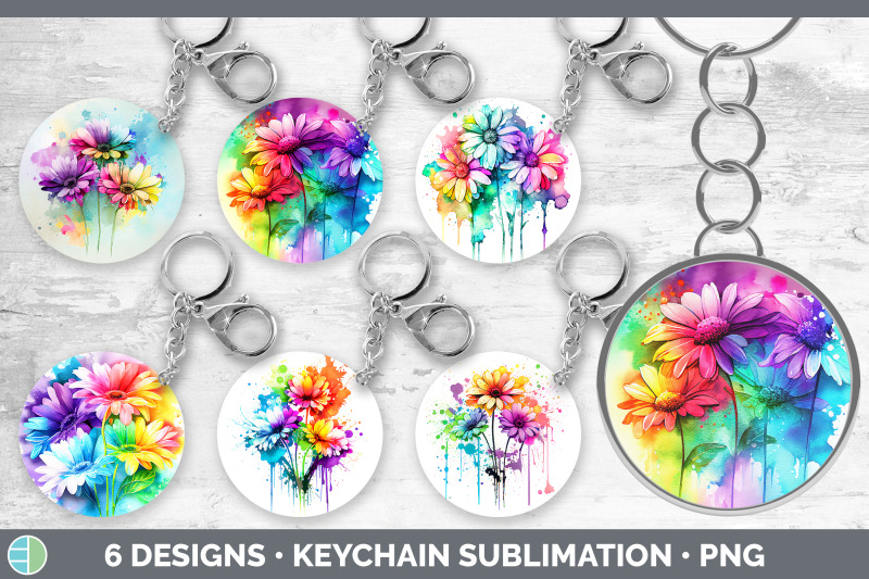 rainbow-daisy-flowers-keychain-sublimation-keyring-designs-bundle