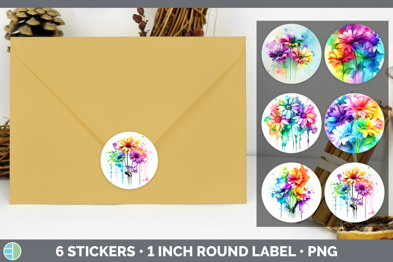 rainbow-daisy-flowers-stickers-round-labels-designs-bundle