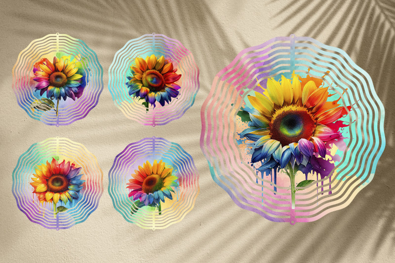 rainbow-sunflower-wind-spinner-sublimation-summer-design-png