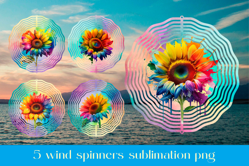 rainbow-sunflower-wind-spinner-sublimation-summer-design-png