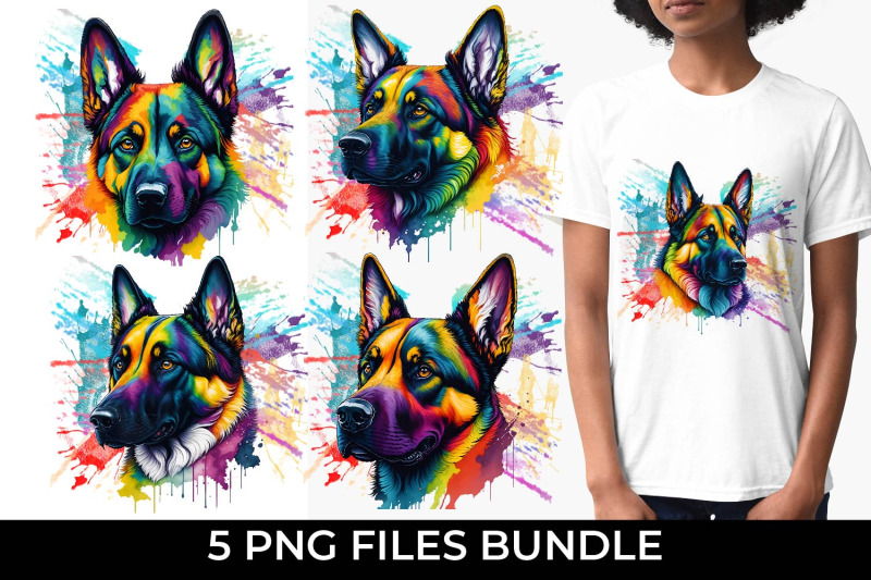 rainbow-german-shepherd-dog-watercolor-bundle