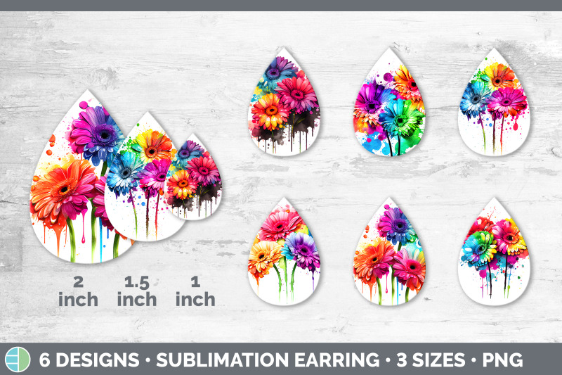 rainbow-gerbera-daisy-flowers-teardrop-earrings-sublimation-earrings