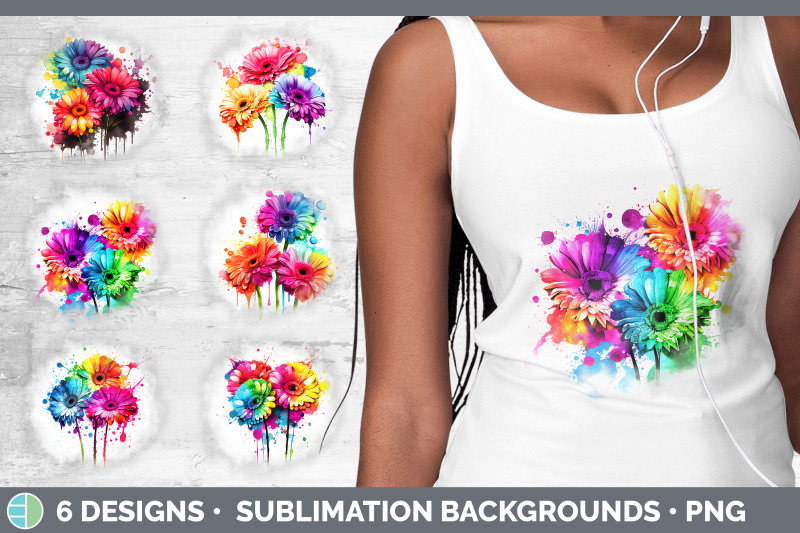 rainbow-gerbera-daisy-flowers-grunge-background-sublimation-distress