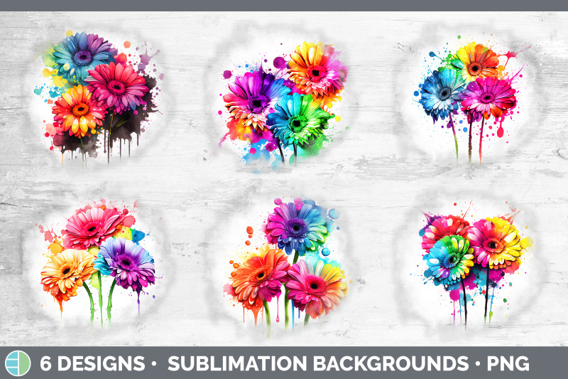 rainbow-gerbera-daisy-flowers-grunge-background-sublimation-distress