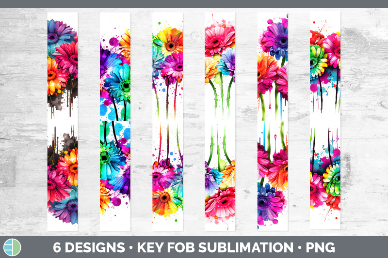 rainbow-gerbera-daisy-flowers-key-fob-sublimation-wristlet-designs-b