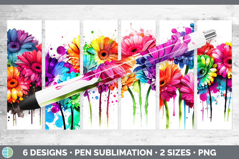 rainbow-gerbera-daisy-flowers-pen-wrap-sublimation-epoxy-pen-designs