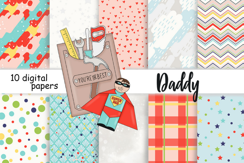 fathers-day-digital-paper-family-pattern