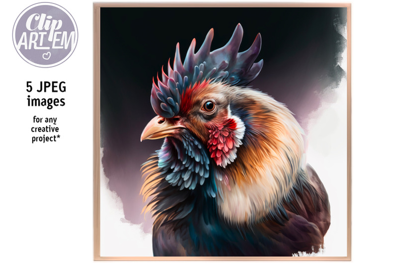 black-cock-rooster-5-jpeg-images-bundle-digital-print-watercolor-decor