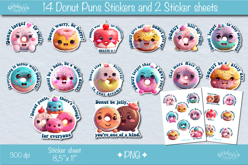 funny-stickers-bundle-printable-kawaii-stickers-bundle-png-donuts-pn