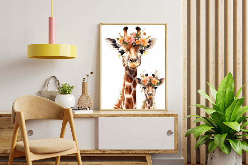 floral-animals-mom-and-baby-wall-art-clipart