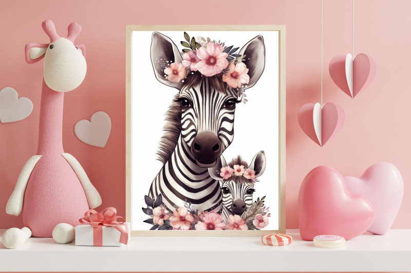 floral-animals-mom-and-baby-wall-art-clipart