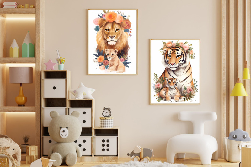 floral-animals-mom-and-baby-wall-art-clipart