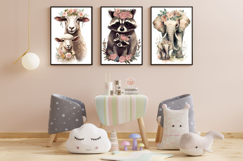 floral-animals-mom-and-baby-wall-art-clipart