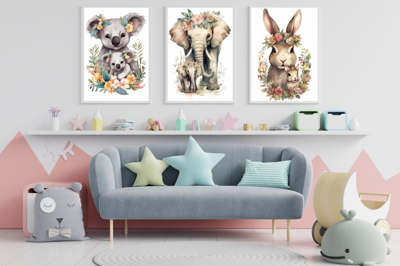 floral-animals-mom-and-baby-wall-art-clipart