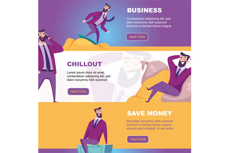 business-banners-happy-businessmen-relaxing-walking-sitting-in-differ