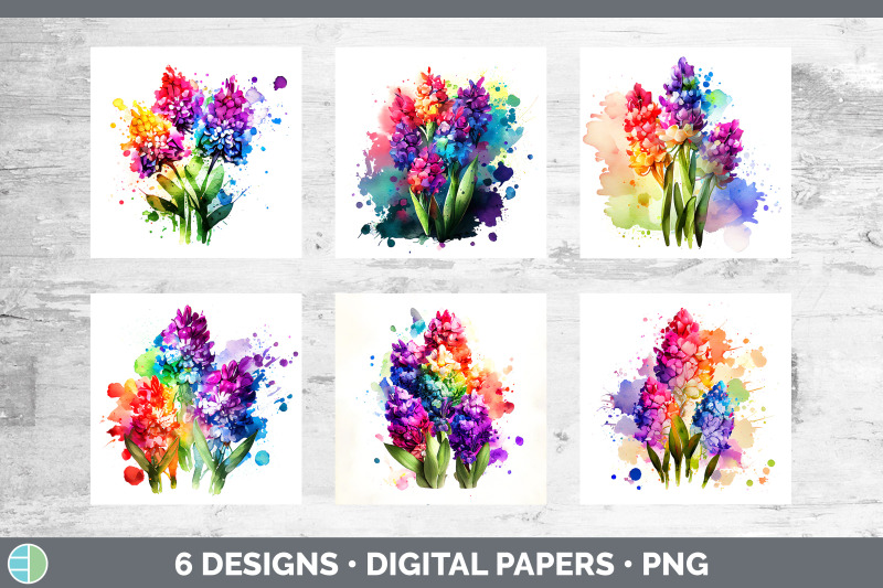 rainbow-hyacinth-flowers-paper-backgrounds-digital-scrapbook-papers