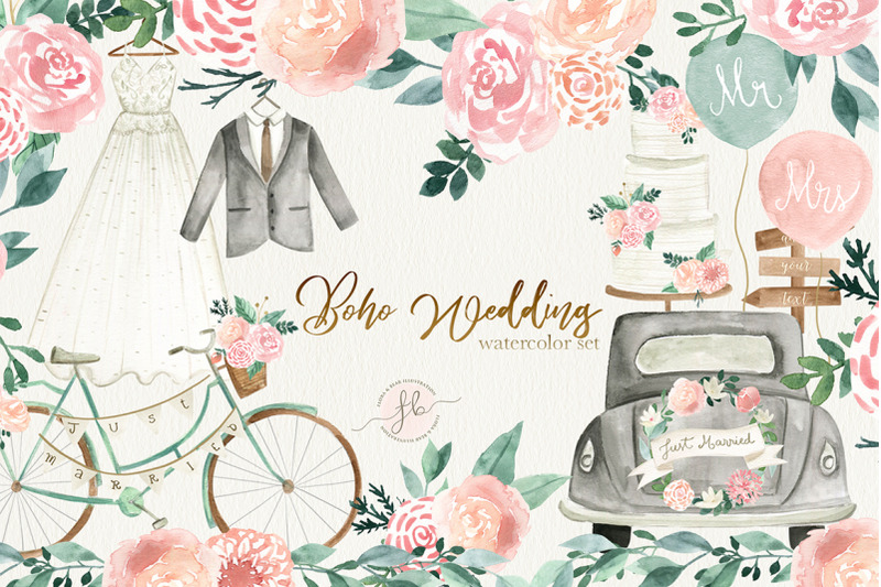 wedding-boho-watercolor-illustration-set