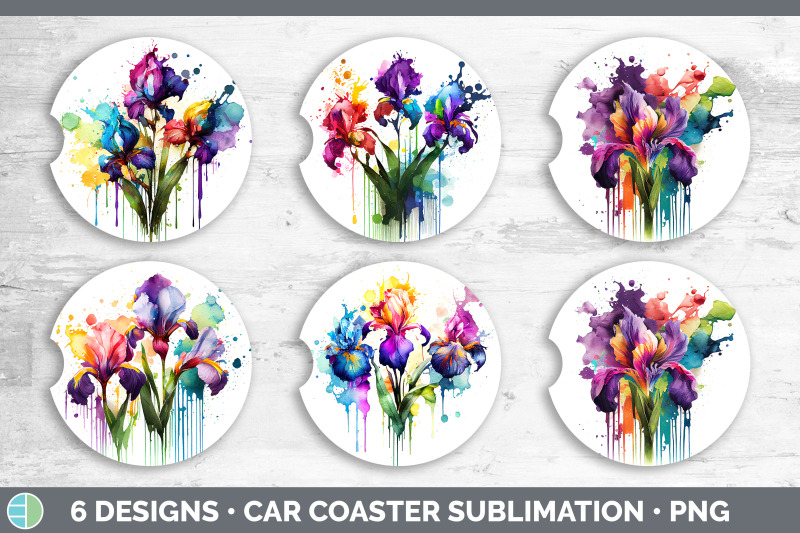 rainbow-iris-flowers-car-coaster-sublimation-coaster-designs-bundle