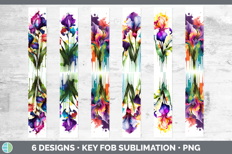 rainbow-iris-flowers-key-fob-sublimation-wristlet-designs-bundle