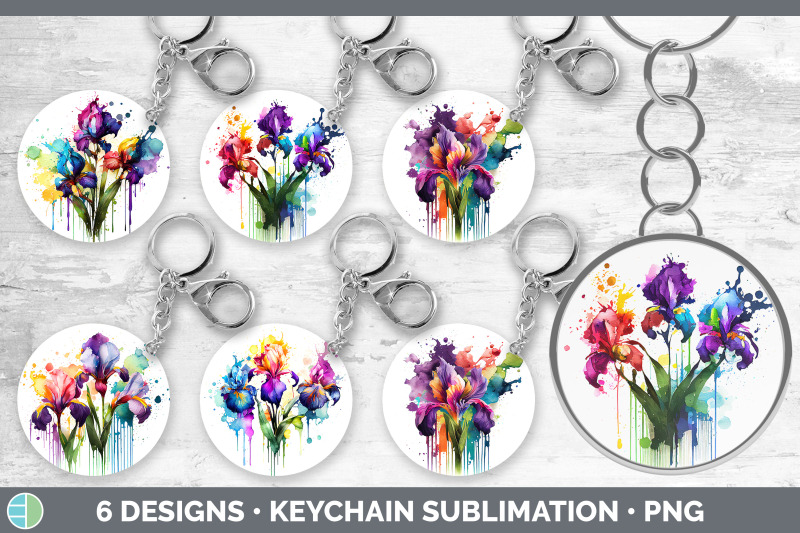 rainbow-iris-flowers-keychain-sublimation-keyring-designs-bundle