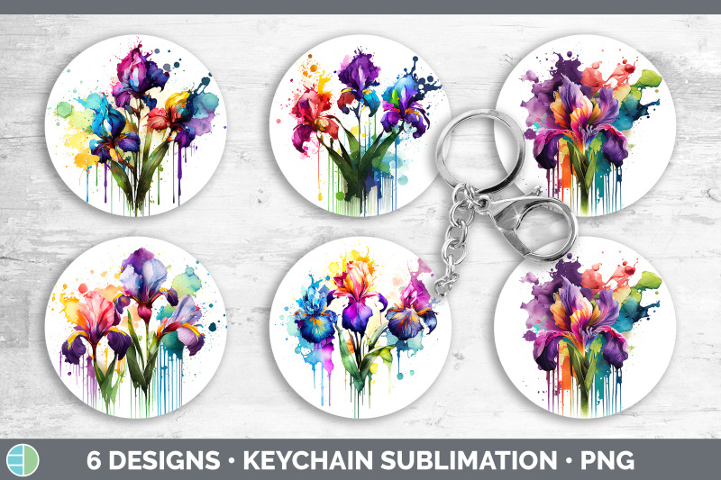 rainbow-iris-flowers-keychain-sublimation-keyring-designs-bundle