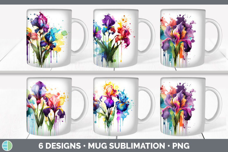 rainbow-iris-flowers-mug-wrap-sublimation-coffee-cup-designs-bundle